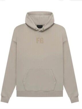 Fear of God Tan Pullover Hoodie with FG Chest Logo and Back Text